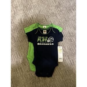 2-Infant NFL Licensed Seattle Seahawks Bodysuit Size 0-3mo Blue & Green NWT
